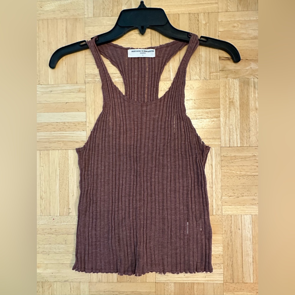 Project Social T (Urban Outfitters) Y2K Ribbed Brown Tank